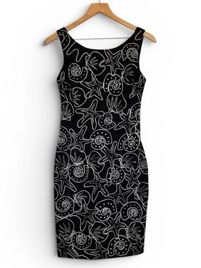 A.J Bari Black Sea Life Print Midi Sheath Dress size 6